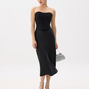 Elastic Satin Bias Cut Midaxi Skirt