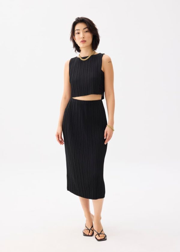 Pleated Column Midi Skirt