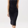 Padded Satin Column Drape Midi Dress - Image 4