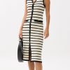 Striped Knit V-neck Column Midi Dress