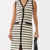 Striped Knit V-neck Column Midi Dress - Image 3