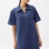 Denim Collared Trapeze Dress - Image 4